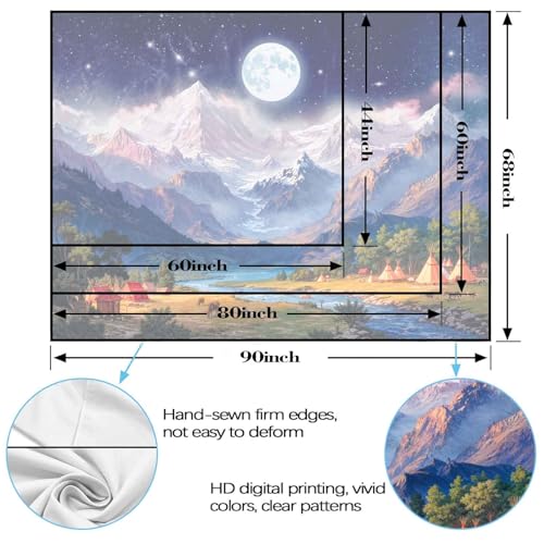 Wegklazax Full Moon Mountain Tapestry, Celestial Fantasy Wall Art for Room Decor, Serene Nature Home Decor 60" L x 44" W - color: Blue White, size: 60"L x 44"W