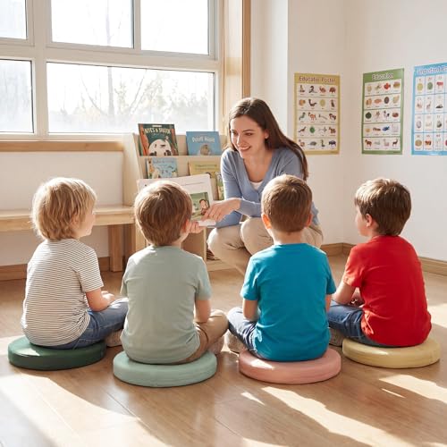 Juexica 4 Pcs Extra Thick Flexible Seating Floor Cushions Assorted Colored Pillow Floor Cushions for Classroom Soft Flexible Seating for Kids Learning Sitting Daycare School Chair (Matcha Color) - color: Matcha Color