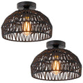 2 Packs Black Boho Light,Rattan Ceiling Lighting Fixtures Small Boho Lamp Shade Flush Mount Ceiling Light Hand Woven Chandelier for Entryway Bedroom Kitchen Nursery Lights - color: Black-Ceiling light (2 sets)