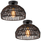 2 Packs Black Boho Light,Rattan Ceiling Lighting Fixtures Small Boho Lamp Shade Flush Mount Ceiling Light Hand Woven Chandelier for Entryway Bedroom Kitchen Nursery Lights - color: Black-Ceiling light (2 sets)