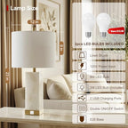 Scenekoy 23" Alabaster Table Lamps Set of 2 for Living Room Bedroom, Bedside Lamps with USB A+C Ports, Modern Table Lamp with Linen Shade for Living Room Bedroom Nightstand (Bulbs Included) - color: White-2
