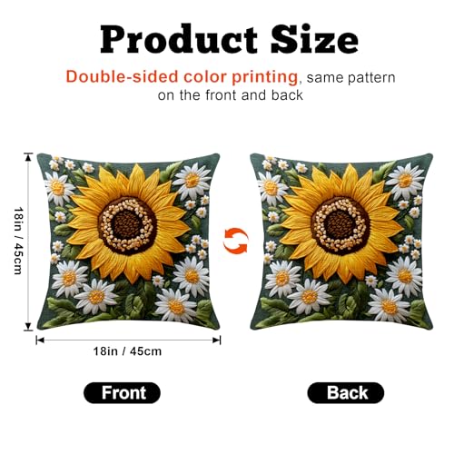 BVBOX Set of 4 Linen Throw Pillow Covers 18"x18", Soft Flax Sunflowers Decorative Pillow Cases, Double-Sided Modern Pillow Covers for Bed, Sofa, Couch, Living Room, Bedroom - color: Sunflower