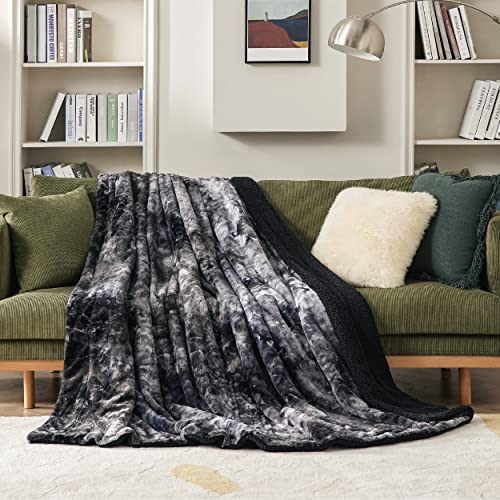 Bedsure GentleSoft Sherpa Fluffy Blanket Twin Size - Fleece Warm and Cozy Throw for Women Gift, Plush & Fuzzy Faux Fur Christmas Blanket for Couch, Sofa, Bed Decor, Tie Dye Design, Black, 60x80 Inches - color: 03 - Tie Dye Black, size: Twin (60" x 80")
