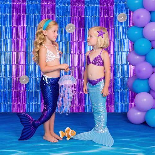TONIFUL 2Pcs Blue Purple Door Streamers,Green Photo Booth Backdrop,Metallic Streamers Green Foil Fringe Curtains for Birthday,Christmas,New Year,St. Patrick's Day Party Streamers Decor - color: Blue Purple