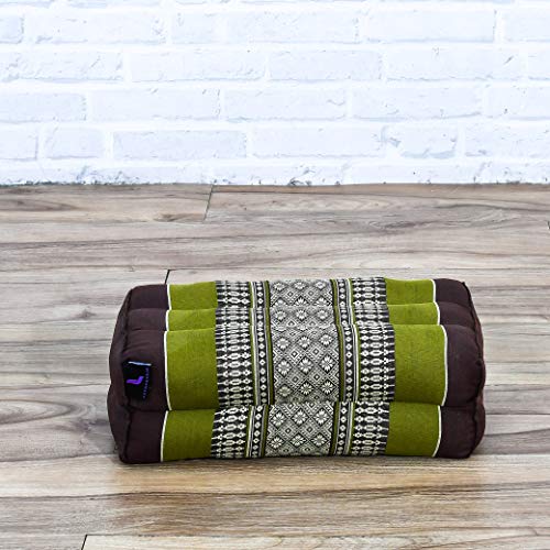 Leewadee Yoga Block – Floor Cushion for Yoga Practice, Meditation Seat Cushion for Workouts Filled with Kapok, 14 x 7 x 5 inches, Brown Green