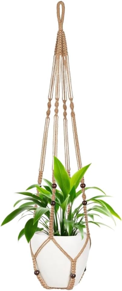 1 Pack Macrame Plant Hanger,Hanging Plant Holder, Boho Home Decor Hanging Basket with Wood Beads,Hanging Planters for Indoor Plants,Plant Hanger Indoor 43" Brown (POTS NOT Included)