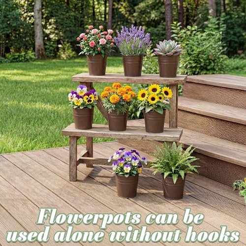 HowRU Hanging Flower Pots, Railing Planter Box for Outdoor Plants 12 Pack 5 Inch Metal Hanging Planters with Detachable Hooks Balcony Window Fence Garden Decoration Flower Boxes(Bronze(5in)) - color: Bronze(5in)