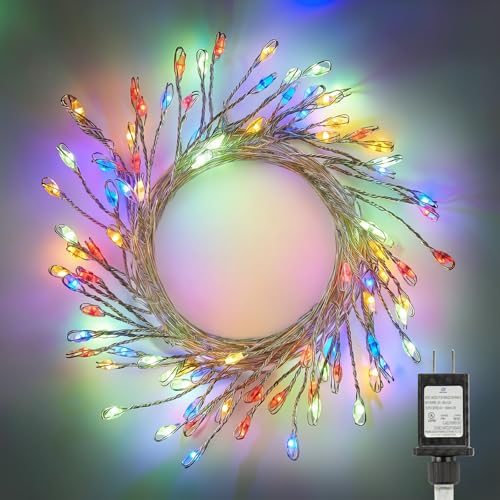 Minetom Fairy Lights Plug in, 10Feet 200LED Cluster String Lights, Silver Wire Waterproof Starry Firecracker Lights for Ceiling Bedroom Wreath Window Wedding Christmas Tree Decorations, Multicolor - color: Multicolor, size: 1 Pack(200LED)