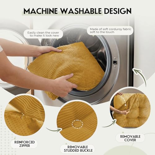 11" Thick Washable Floor Pillow for Adults, Yoga & Meditation Cushion with Handle, Square Large Pillows Seating with Removable Tufted Corduroy Cover for Tatami Living Room Board Games, Yellow - color: Yellow