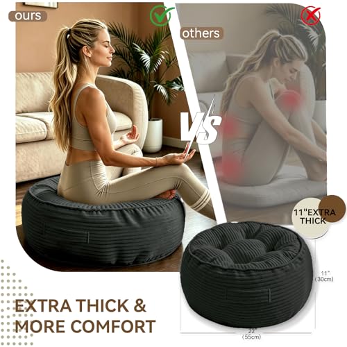 11" Washable Round Floor Pillow for Adults Thick Meditation Cushion for Sitting Large Yoga Pillows on Floor Ottoman to Elevate Leg for Tatami Living Room, 22x22 Inch, Dark Gray - color: Dark Gray