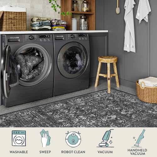 Lahome Margot 8x10 Area Rugs for Living Room Washable Rugs 8x10 Black Large Rug Indoor Carpet, Vintage Distressed Rug Soft Non Slip Area Rug for Bedroom Dining Room Home Office(8 x 10, Black/Grey) - color: Black/Grey, size: 8' x 10' (Rectangular)