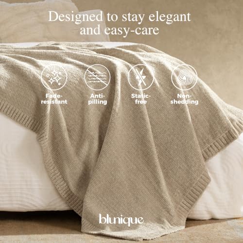 Chenille Throw Blanket for Couch, Cozy Soft Blanket Lightweight Decorative Throw for Living Room Sofa Chair, Stylish Home Decor, Ideal for Gifting, Beige 50"x60" - color: Beige, size: Throw