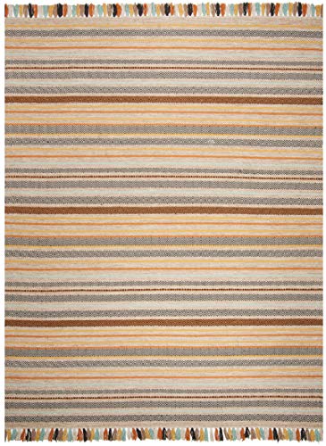 SAFAVIEH Area Rug 8x10 - Montauk Collection - Large - Beige & Multi, Handmade Cotton, Boho Stripe Fringe Design, Ideal for Living Room, Bedroom, Office, Dining Space (MTK901A) - color: Beige/Multi, size: 8' x 10' (Rectangular)