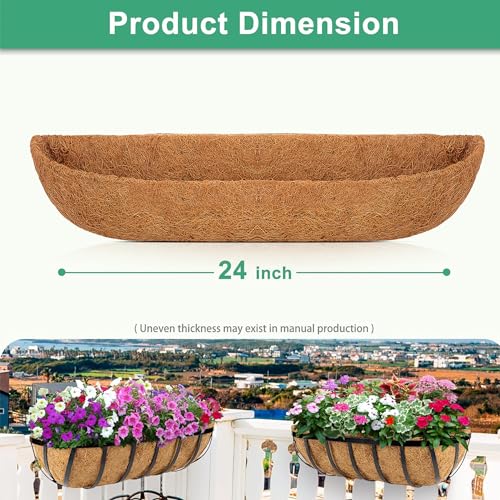 Y&M 24" Coco Liner for Window Box Deck Basket Planter Trough Coconut Fiber Liners, 2pcs Trough Coco Liner Pre-Formed Replacement - color: 2pcs 24in Arc
