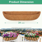 Y&M 4pcs 24" Trough Coco Liner for Window Box Deck Basket Planter Trough Coconut Fiber Liners, Coconut Fiber Pre-Formed Replacement - color: 4pcs 24in Arc