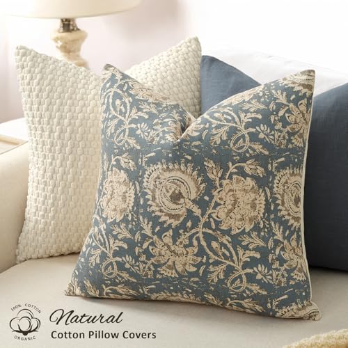Vintage Floral Print Throw Pillow Covers 12x20 Set of 2 Neutral Modern Farmhouse Pillow Cases Accent Decorative Cushion Covers Boho Home Decor for Couch Sofa Chair Bed Living Room, Dusty Blue - color: Dusty Blue, size: 20" x 12" (Pack of 2)