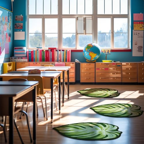 Tinideya 12 Pcs Kids Carpet Circle Seats for Class 16 Inch Round Classroom Rug Back to School Floor Cushions Soft Educational Mat Non Slip First Day of School Learning Playing Areas(Leaf) - style: Leaves