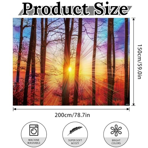 Shrub Sunshine Tapestry Large Wall Hanging for Bedroom Living Room Nature Decor - color: Forest Sunrise, size: 78.7"L x 59.1"W