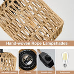 Plug in Pendant Light with 6W LED Bulb Warm Light(3000K) Dimmable Switch Cute Rattan Hanging Lamp Cord 15ft Hand Woven Plug in Chandelier Boho Hanging Lights Fixture for Bedroom Kitchen - size: 1 Light (Bulb Included)
