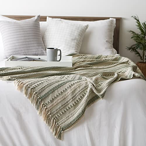 DII Braided Striped Decorative Throw Blanket, 50x60, Artichoke - color: Artichoke
