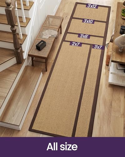 DEXI Jute Hallway Runner Rug 3x12, Woven Braided Natural Fiber Non Slip Runner Inside, Farmhouse Runners Carpet Indoor for Entryway Kitchen Luandry, Natural/Brown - color: Natural/Brown, size: 3' X 12' (Runner)