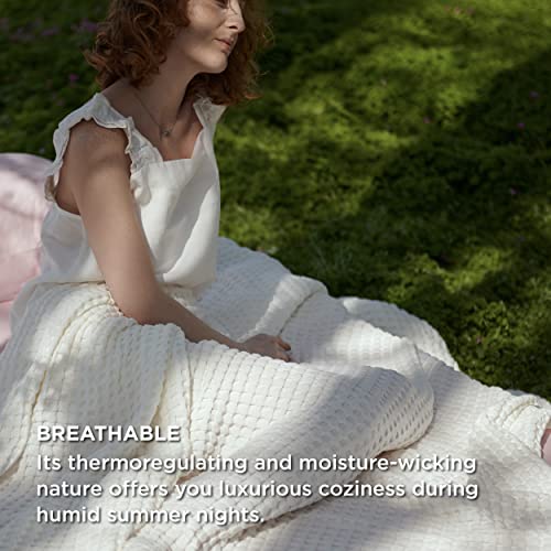 Bedsure Cooling Cotton Waffle King Size Blanket - Lightweight Breathable Summer Blanket of Rayon Derived from Bamboo for Hot Sleepers, Luxury Throws for Bed, Couch and Sofa, Ivory, 104x90 Inches - color: Ivory, size: King (104" X 90")