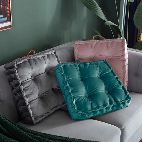 vctops Square Solid Color Velvet Seat Cushion with Handle Tufted Thicken Chair Pad Tatami Floor Pillow Cushion 16.5"x16.5"x4" Blue - color: Blue