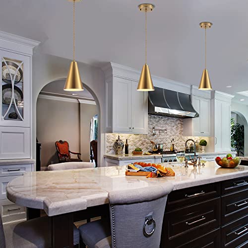 Dijiahua Brass Pendant Lights Kitchen Island,Gold Dining Room Light Fixtures Over Table with Cone Metal Shade, Modern Vintage Mini Chandeliers,Adjustable Cord Hanging Lighting for Bar,Sink.(1 Pack) - color: 1Pack Gold