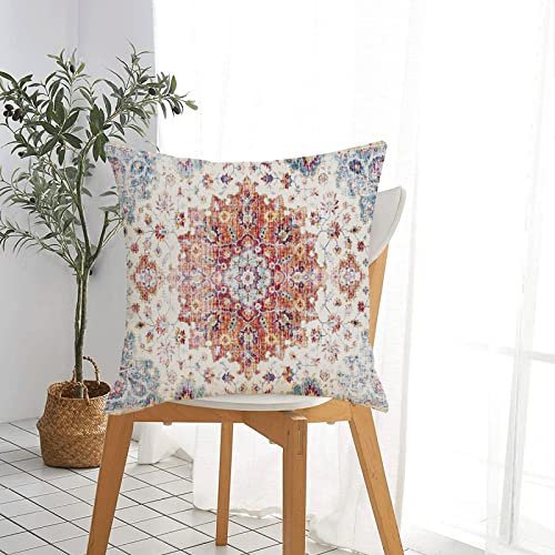Boho Throw Pillows Cover 18x18 Inch Orange Blue Teal Ethnic Carpet Pillow Covers Set of 2 Farmhouse Fall Coral Floral Linen Decorative Pillow Cases for Outdoor Living Room Couch Sofa Decor - color: Boho, size: 18" x 18" (Pack of 2)