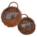 LIOOBO 2pcs Woven Rattan Wall Hanging Flower Pots Set Small Medium Plant Containers for Indoor Outdoor Garden Rustic Hanging Planter Baskets for Succulents