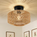 Boho Light Fixtures Ceiling Mount,Mini Rattan Chandelier Light Fixture with Dimmable LED Bulb,Hand Woven Ceiling Light Fixtures Flush Mount for Hallway Bedroom Kitchen Entryway Living Room - color: B-brown