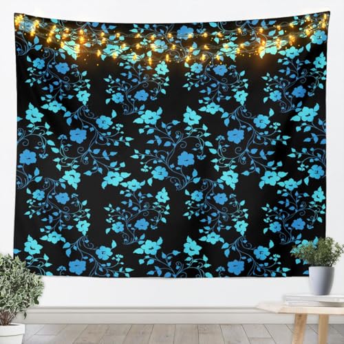 Feelyou Jacquard Tapestry Damask Wall Art Retro Hippie Flower Wall Hanging Blanket for Living Room Bedroom Vintage Boho Plant Floral Home Decor Small 51"x59" Black Green - color: Black Green, size: Small
