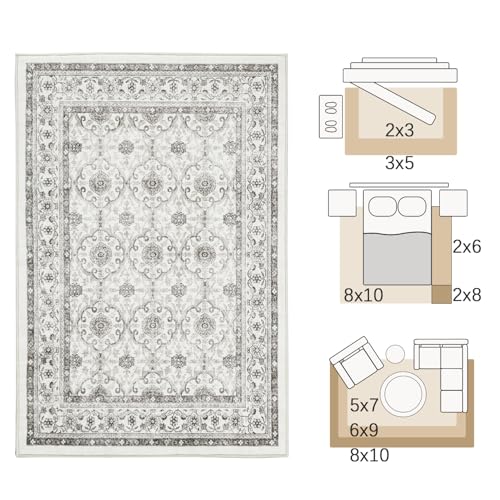 jinchan Floral 2x3 Rugs for Entryway - Machine Washable Beige Vintage Distressed Boho Design Soft Faux Wool Small Non-Slip Doormat for Entrance Kitchen Living Room Bedroom Farmhouse (2‘x3', Beige) - color: Multi Beige, size: 2' x 3' (Buttery Soft)