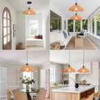 3 Pack Brown Woven Pendant Light Fixtures,11.81" Rattan Pendant Lights Farmhouse Basket Light Fixture Adjustable Boho Hanging Lamp for Kitchen Island Bedroom Dining Room Foyer Hallway - color: flower+brown