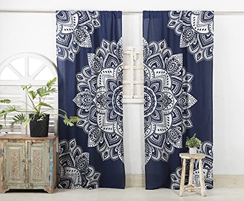 Popular Handicrafts Printed Curtains for Living Room Indian Hippie Bohemian Beautiful Ombre Silver Color Mandala Curtain for Bedroom Panels - color: Blue Silver_f, size: 38"W x 83"L (Pack of 2)