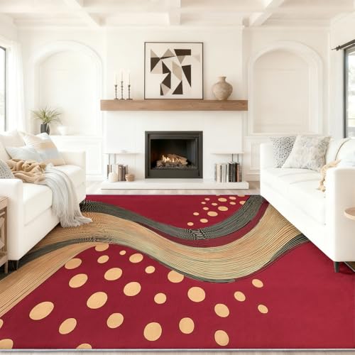 3 X 5 ft Washable Area Rugs Simple - Soft Non-Slip Indoor Carpet with Stripes Polka Dots Pattern for Living Room Bedroom Nursery Study Office, Red Print Low-Pile Throw Rugs - color: Red 10, size: 3' x 5' (Rectangular)