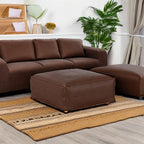 SIMPLIHOME Brody Large Square Coffee Table Pouf - 30 inch Wide Upholstered Vegan Leather Ottoman in Distressed Dark Brown, Boho Footstool, Coffee Table or Extra Seating for Living Room, Assembled