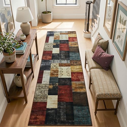 Tepook Modern Runner Rug for Living Room, 2x6 Washable Rugs for Bedroom Hallway, Geometric Patchwork Runner Rug Non-Slip Indoor Throw Carpet for Entryway Kitchen Office Home Decor, Multi - color: Multi Color, size: 2 X 6 Feet