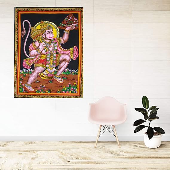 Rastogi Handicrafts Cotton Wall Hanging 40" X 30" Poster Size Home Decor (HANUMAN-G) - color: HANUMAN-G