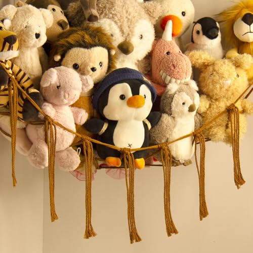 mirolam Stuffed Animal Hammock-Large Stuffed Animal Net For Toys Corner-Hanging Stuff Animal Toy Storage Organizer For Plush Plushie Display Caramel Toy Storage Girl Room Bedroom Boho Nursery Decor - color: Caramel, size: Standard(41.5"L x 55.2"W x 41.5"H