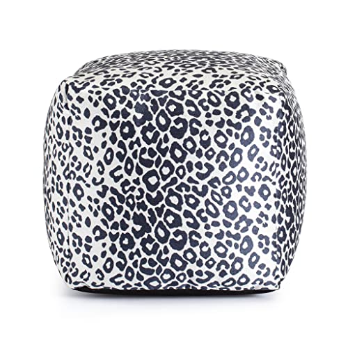 Anji Mountain Artisan Crafted Cotton Blend Pouf Ottoman | Versatile Floor Seating & Footstool for Living Room | Modern Boho Home Décor Accent | Filled Pouffe - color: Obsidian Leopard
