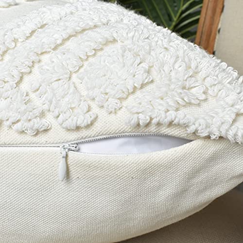 Boho Sofa Throw Pillow Covers – Exquisitely Crafted with Hand-Finished Tuft with Thick Cotton Tassel Details – Soft & Stylish Moroccan Decorative, 18x18inch (Spring Ruched) - color: Boho Cream, size: 18" x 18" (Pack of 1)