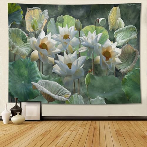 Keiutexe Lotus Flower Tapestry 80" X 60" Wall Hanging Party Decorations Home Decor For Bedroom Living Room Dorm (200 X 150cm) - color: Lotus Flower, size: 80 X 60 Inch
