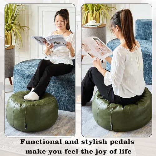 Louis Donné Waterproof Unstuffed Pouf Ottoman for Foot Rest DIY Faux Leather Moroccan Retro Stytle no Filler Cover Storage for Books Home docoration Pet priendly (Only Cover)(Lucky Green) - color: Green