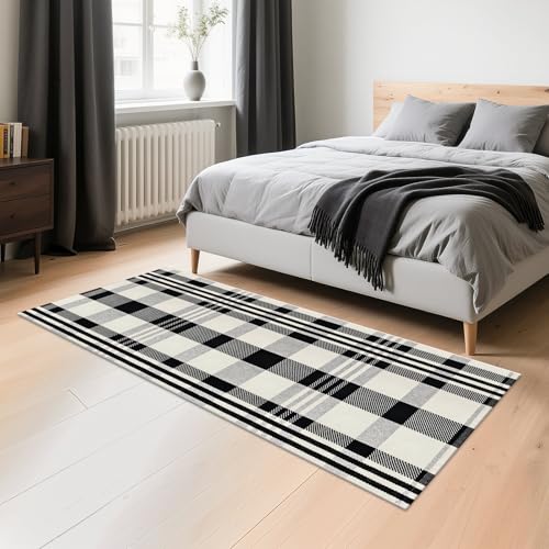 Buffalo Plaid Rug 2x6 Ft Black and White Runners for Hallways Washable Checkered Rug Cotton Kitchen Runner Carpet Runner Rugs for Entryway Bedroom Living Room Farmhouse Runner Rug - color: Black and White Checkered Rug, size: 2‘×6’