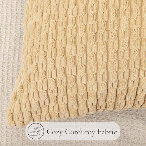 JoraLion 14x36 Boho Decorative Lumbar Throw Pillow Cover, Khaki Cozy Soft Striped Corduroy Long Rectangle Cushion Case Accent Home Decor for Sofa Bed Room Livingroom, ONLY Cover - color: Khaki, size: 36" x 14" (Pack of 1)