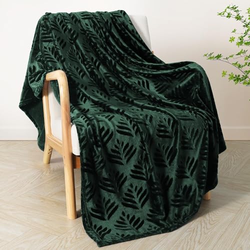 Exclusivo Mezcla Fleece Throw Blanket for Couch, Super Soft and Cozy Blankets All Season Use, Leaves Pattern, Plush Fuzzy Lightweight, Forest Green, 50x60 Inch - color: Forest Green, size: Throw(50"x60")