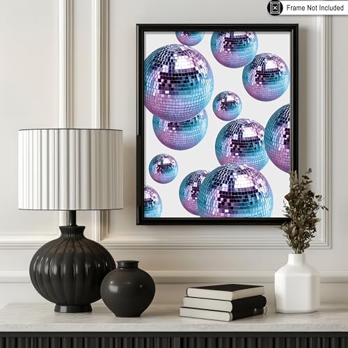 Poster Master Disco Ball Print - Retro Vivid Disco Balls Poster - Modern & Preppy Art - Trendy Wall Design - Chic Boho Disco Art - Aesthetic Dorm or Nightclub Wall Decor - 8x10 UNFRAMED Wall Art - color: Style-02, size: 8"L x 10"W