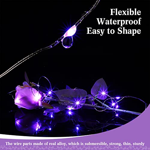 Hortsun 100 Packs Fairy Lights Battery Operated 3 Speed Modes, 7 Ft/ 2 M 20 LED Battery String Mini Waterproof Wire Twinkle Lights Bulk for Wedding Party Birthday Vases Decor (Purple Light) - color: Purple Light