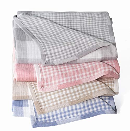 Cotton Muslin Throw Blanket with Buffalo Check Pattern, Vintage Indoor and Outdoor Use, Reversible and Breathable Fabric for Yard Picnics, 47" x 60" Bedding or Chair Cover, Blue - color: Root={'value': "['Blue']"}, size: \'Travel (47" x 60")\'